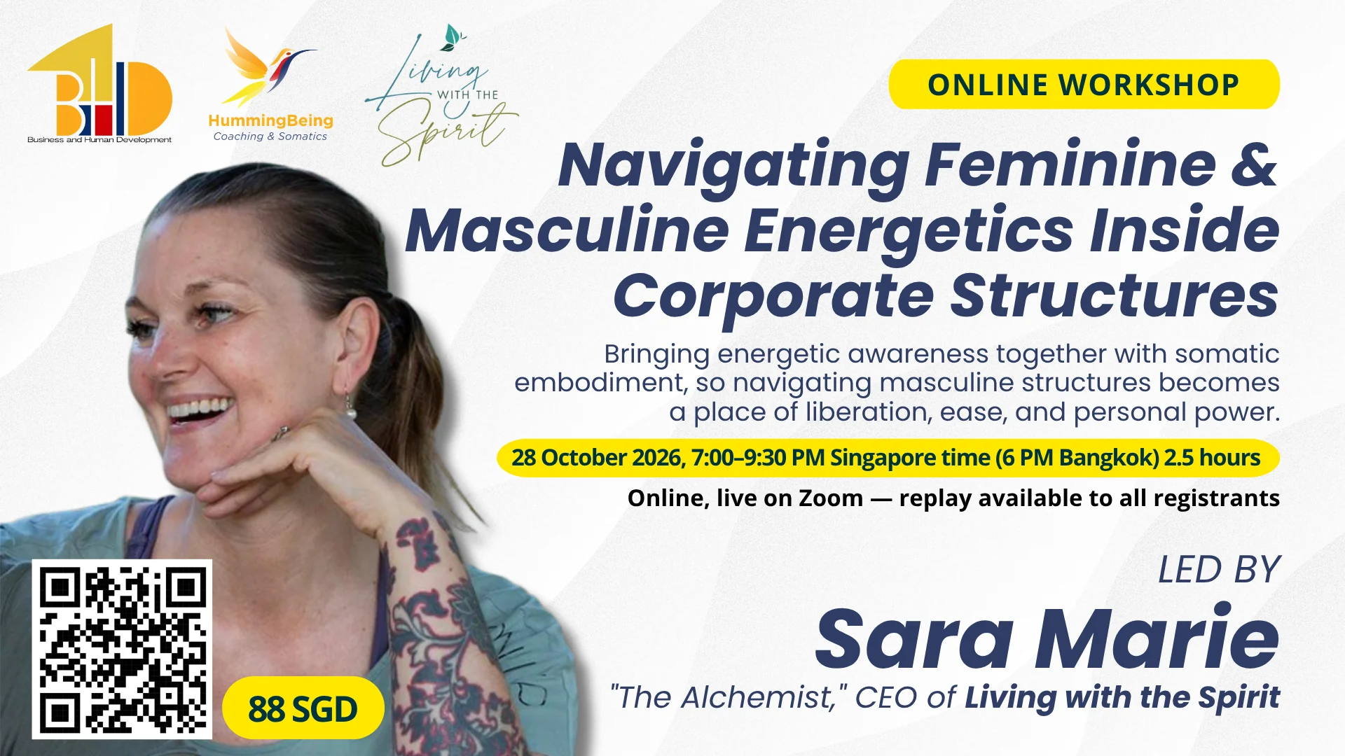 Navigating Feminine & Masculine Energetics Inside Corporate Structures — live online workshop with Sara Marie, 28 October 2026