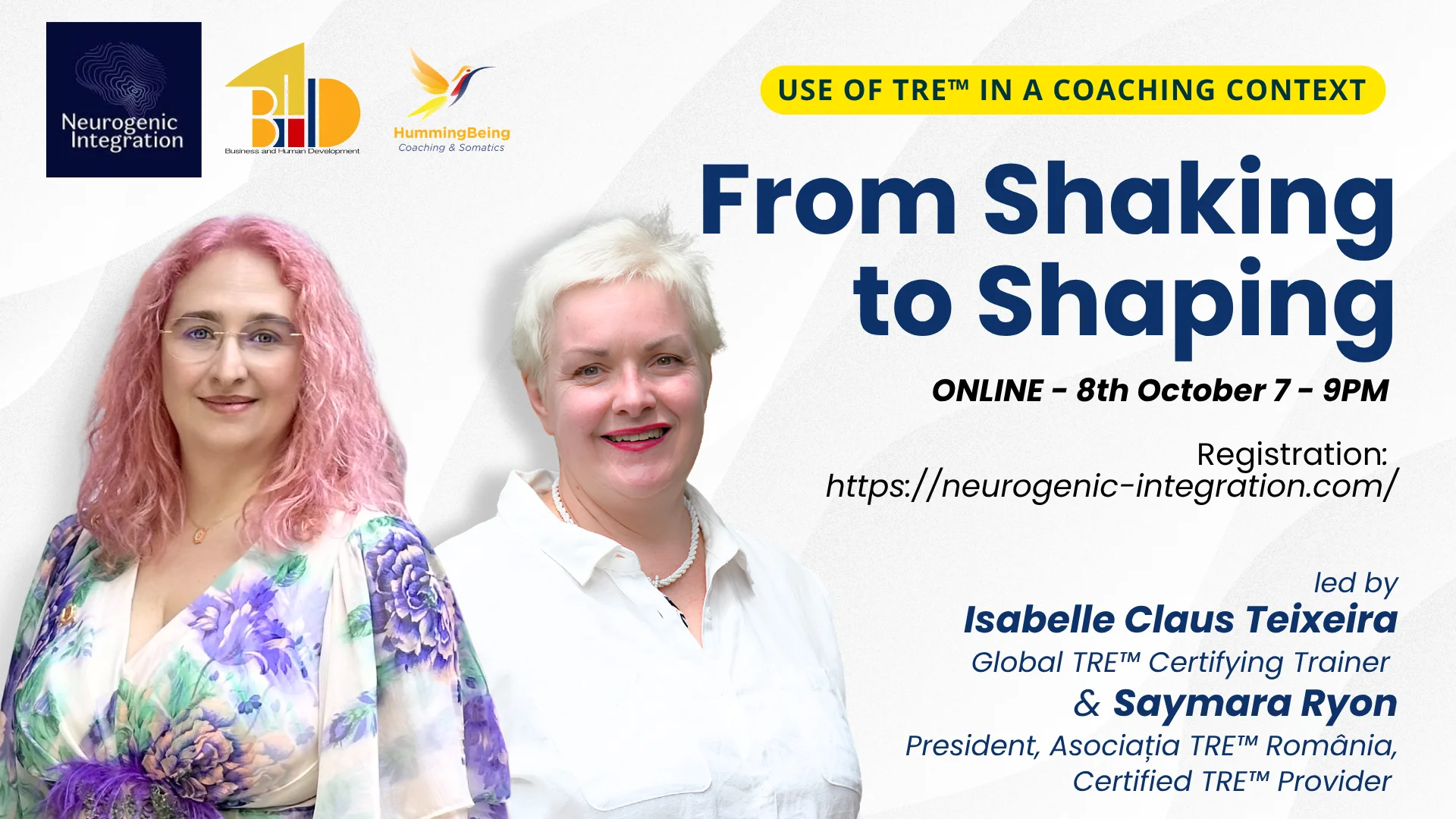 From Shaking to Shaping — live online session with Isabelle Claus Teixeira and Saymara Ryon, 8 October 2026
